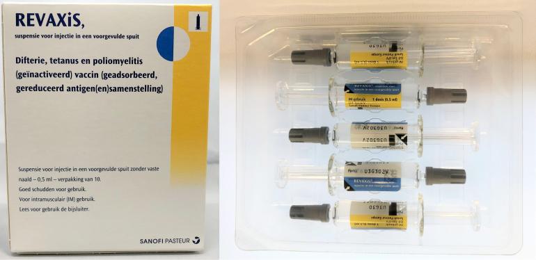 Verpakking met voorgevulde spuiten Revaxis voor DTP-vaccinatie