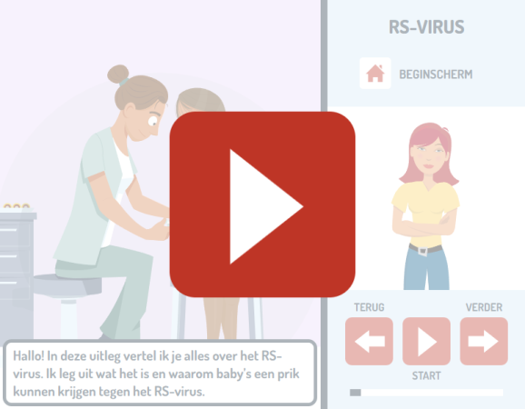 Klik op deze button om naar Steffie te gaan. Zij legt in eenvoudige taal uit wat het RS-virus is. 